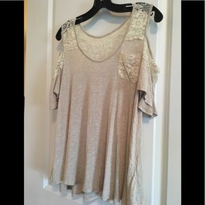 Flowy Cold Shoulder Lace Tee
